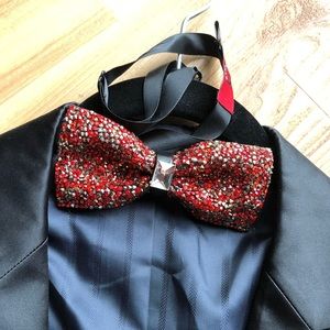 Bedazzled red and gold bow tie